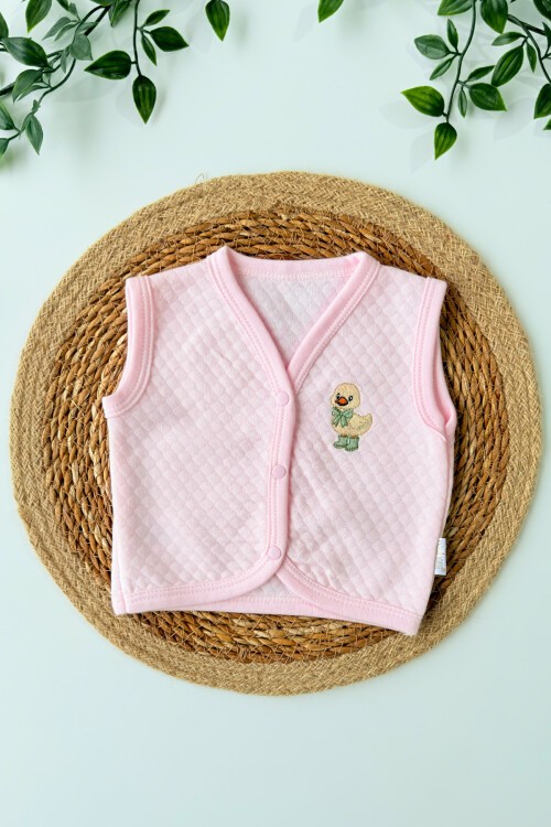 0-12 AY ÖRDEK NAKIŞLI YELEK PEMBE