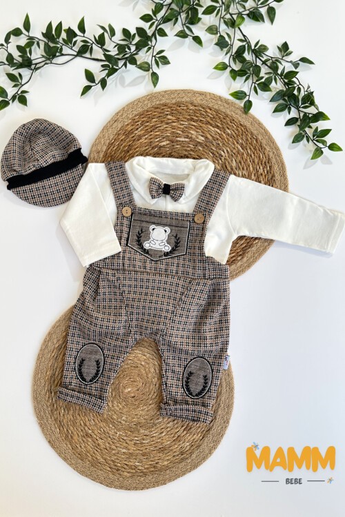 0-12 AY YAKALI ŞAPKALI SALOPETLİ MANŞETLİ TULUM KAHVE