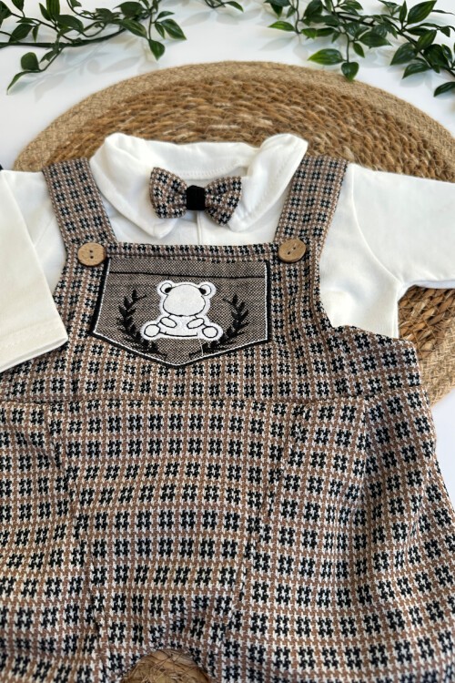 0-12 AY YAKALI ŞAPKALI SALOPETLİ MANŞETLİ TULUM KAHVE