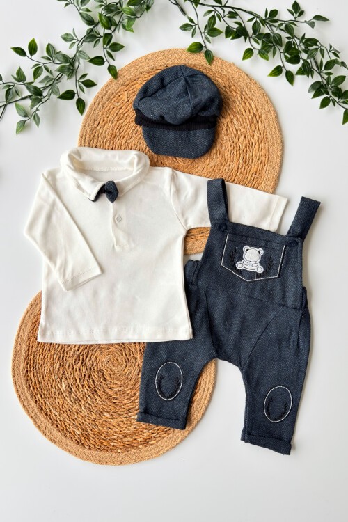 0-12 AY YAKALI ŞAPKALI SALOPETLİ MANŞETLİ TULUM LACİVERT