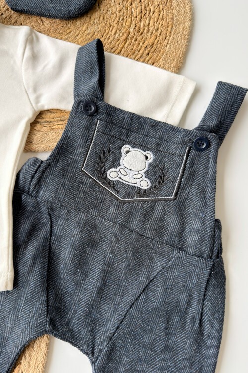 0-12 AY YAKALI ŞAPKALI SALOPETLİ MANŞETLİ TULUM LACİVERT