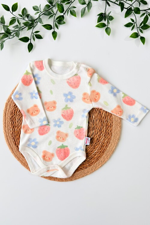 0-18 AY ÇİLEK BASKILI UZUN KOLLU BADİ