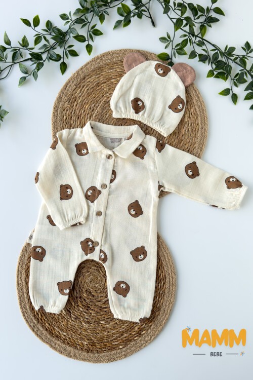 0-3 AY AYICIKLI MÜSLİN VE ŞAPKALI TULUM EKRU