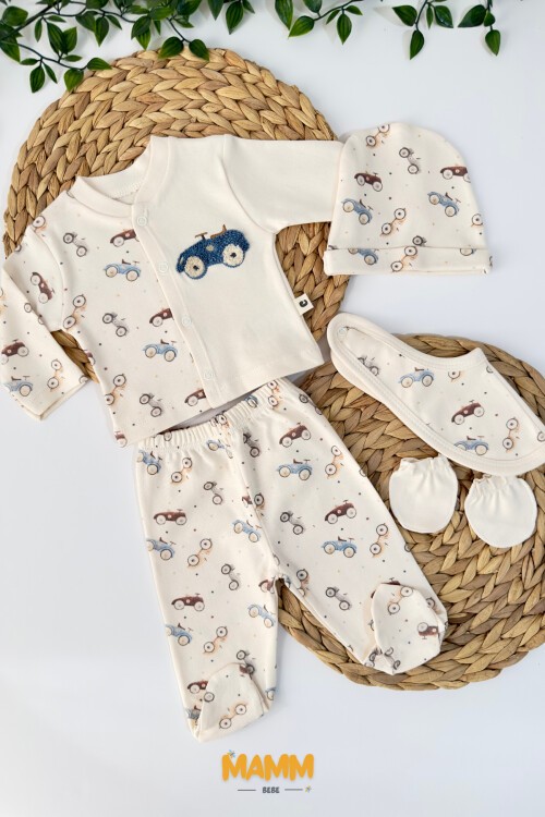 0-3 AY ERKEK ARABA NAKIŞLI 5Lİ ZIBIN SET