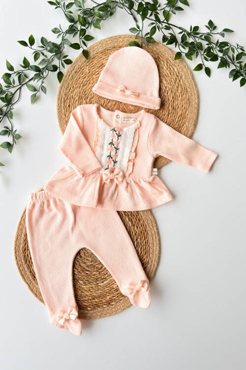 0-3 AY GÜL İŞLEMELİ ÜÇLÜ TAKIM SOMON