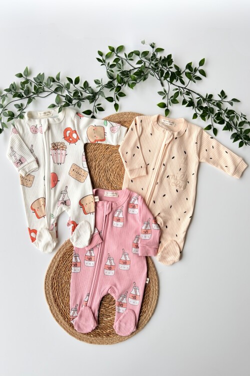 0-3 AY MİLK FİGÜRLÜ FERMUARLI PATİKLİ ÜÇLÜ TULUM