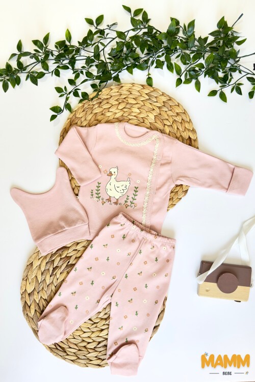 0-3 AY ÖRDEKLİ ÜÇLÜ TAKIM PEMBE