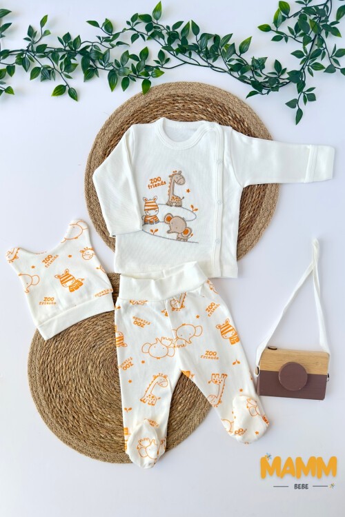 0-3 AY ZÜRAFA FİL NAKIŞ ÜÇLÜ TAKIM TURUNCU