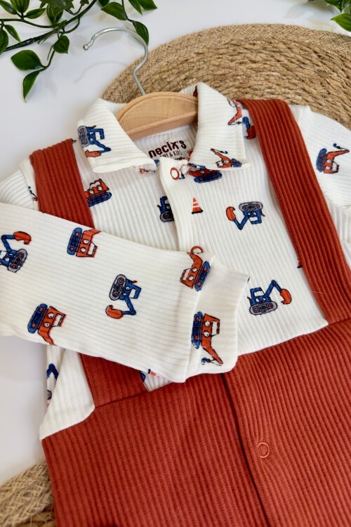 0-6 AY KEPÇE DESENLİ SALOPETLİ PATİKLİ TULUM KİREMİT