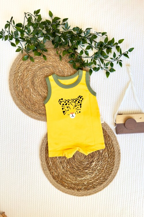 0-6 AY LEOPAR DESENLİ ASKILI ŞORT TULUM