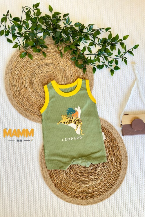 0-6 AY LEOPAR DESENLİ ASKILI ŞORT TULUM