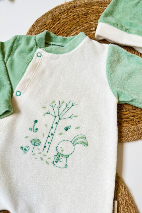 0-6 AY TAVŞAN BASKILI KADİFE PATİKLİ TULUM YEŞİL