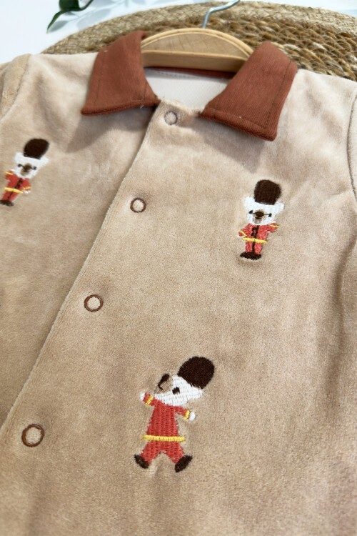 0-6 AY ASKER AYICIK DESENLİ KADİFE PATİKLİ TULUM