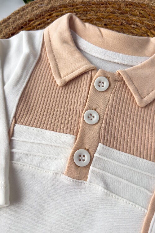 0-6 AY YAKALI DÜĞMELİ PATİKLİ TULUM BEJ