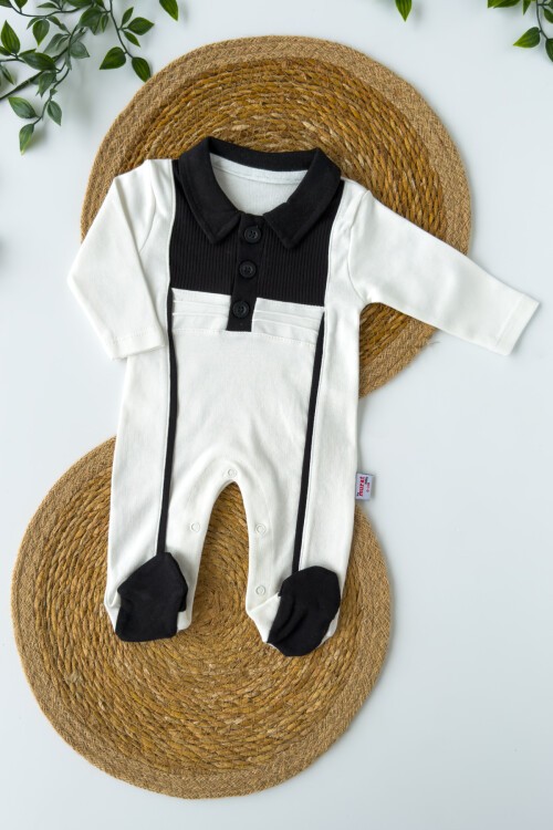 0-6 AY YAKALI DÜĞMELİ PATİKLİ TULUM SİYAH