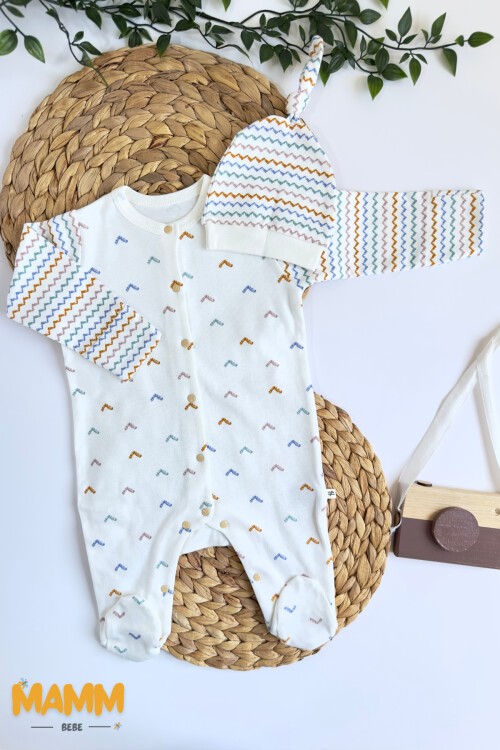 0-6 AY ZİGZAG DESEN PATİKLİ ŞAPKALI TULUM