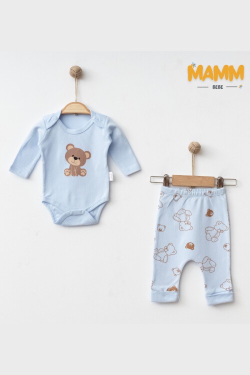 0-9 AY 2Lİ AYICIK DESENLİ KOLLU TAKIM MAVİ