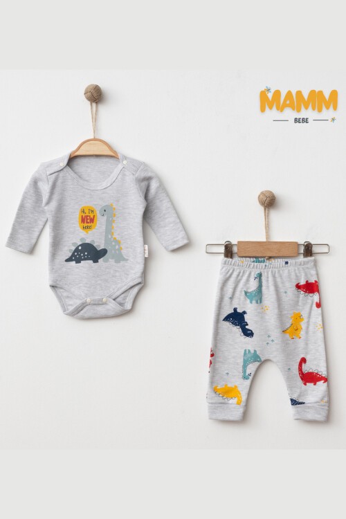 0-9 AY 2Lİ DİNO DESENLİ KOLLU TAKIM GRİ