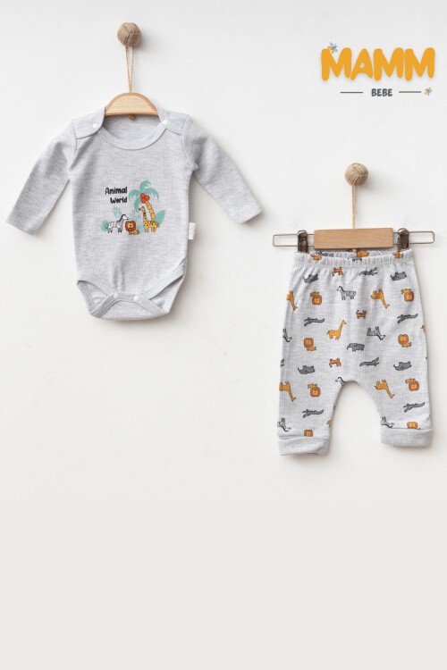 0-9 AY 2Lİ HAYVANLAR ALEMİ KOLLU TAKIM GRİ