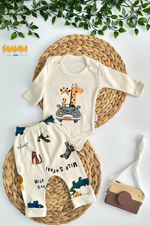 0-9 AY 2Lİ SAFARİ DESENLİ KOLLU TAKIM EKRU