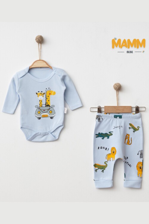 0-9 AY 2Lİ SAFARİ DESENLİ KOLLU TAKIM MAVİ