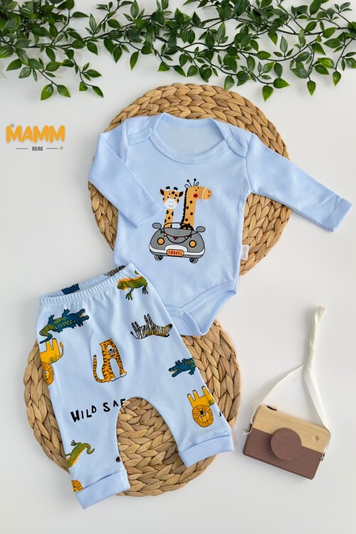 0-9 AY 2Lİ SAFARİ DESENLİ KOLLU TAKIM MAVİ