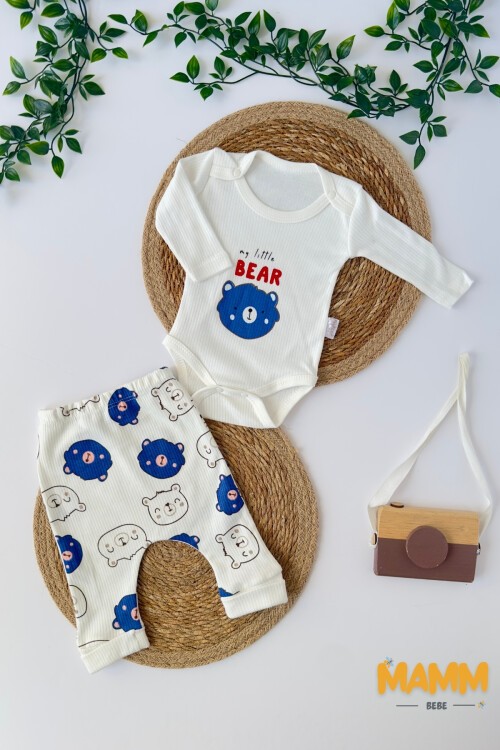 0-9 AY 2Lİ YENİ AYICIK DESENLİ KOLLU TAKIM MAVİ