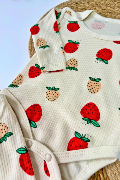 0-9 AY 2Lİ YENİ ÇİLEK DESENLİ KOLLU TAKIM EKRU