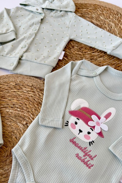 0-9 AY 3LÜ ÇİÇEK DESENLİ TAKIM ÇAĞLA YEŞİLİ