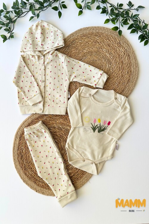 0-9 AY 3LÜ MİNİK LALE DESENLİ TAKIM