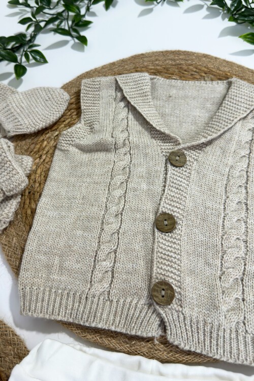 0-9 AY TRİKO YELEKLİ PENGUENLİ 6LI TAKIM KAHVE