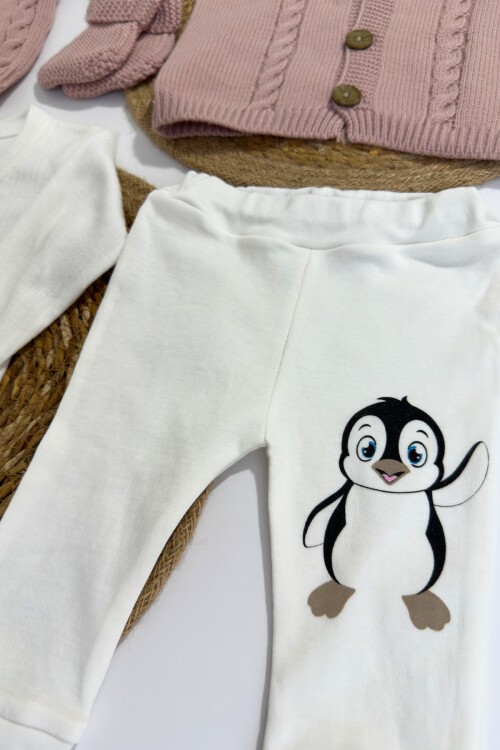 0-9 AY TRİKO YELEKLİ PENGUENLİ 6LI TAKIM PEMBE
