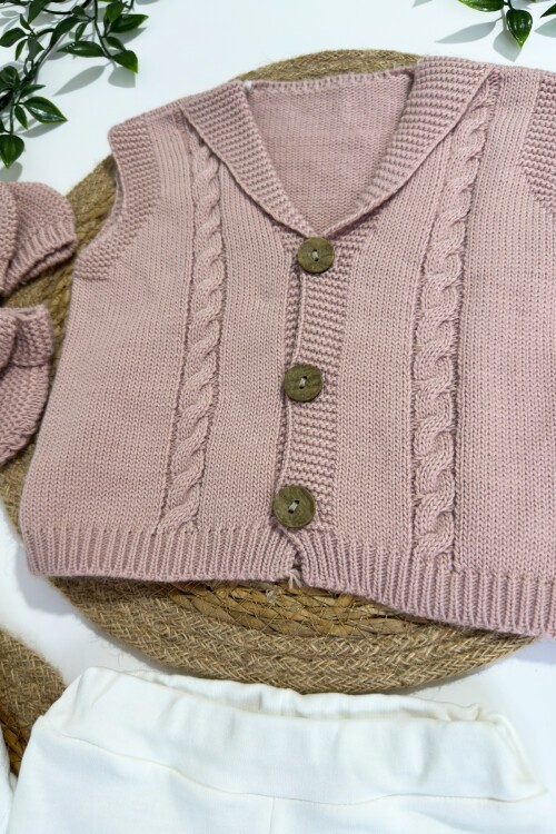 0-9 AY TRİKO YELEKLİ PENGUENLİ 6LI TAKIM PEMBE