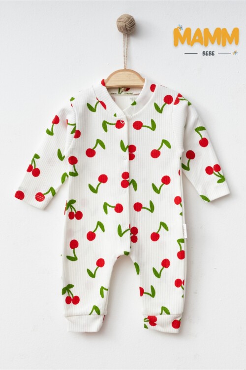 1-3-6 AY BÜYÜK KİRAZ DESENLİ MANŞETLİ TULUM BEYAZ