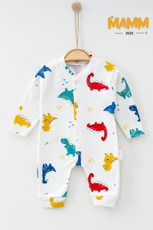 1-3-6 AY DİNO DESENLİ MANŞETLİ TULUM BEYAZ