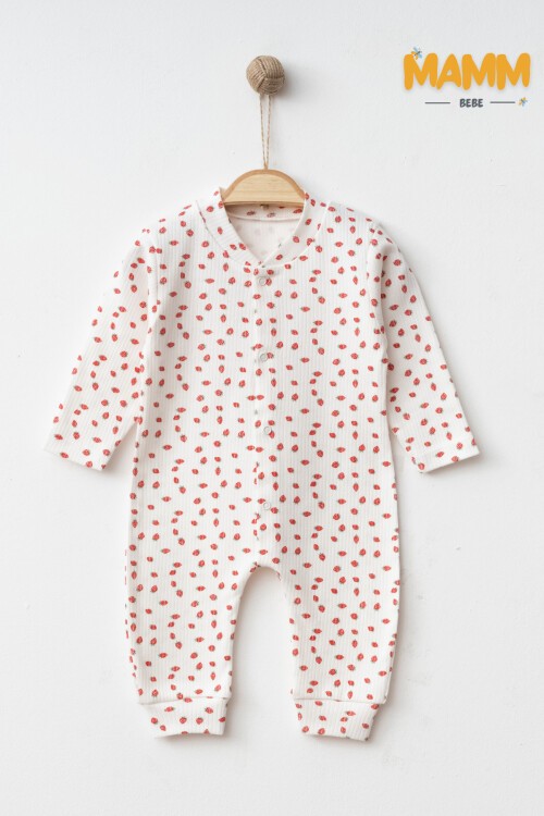 1-3-6  AY KÜÇÜK ÇİLEK DESENLİ MANŞETLİ TULUM BEYAZ