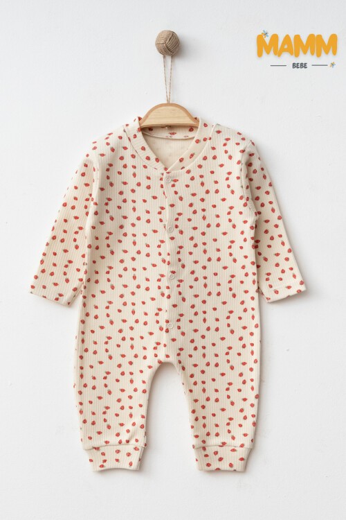 1-3-6  AY KÜÇÜK ÇİLEK DESENLİ MANŞETLİ TULUM EKRU