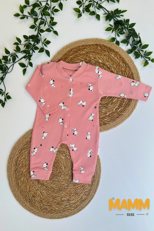 1-3-6  AY KÜÇÜK KÖPEKCİK DESENLİ MANŞETLİ TULUM NAR ÇİÇEĞİ