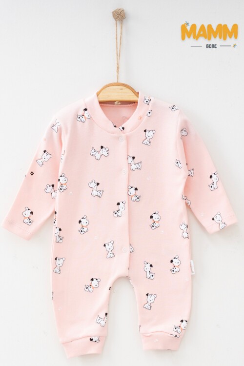 1-3-6  AY KÜÇÜK KÖPEKCİK DESENLİ MANŞETLİ TULUM PEMBE