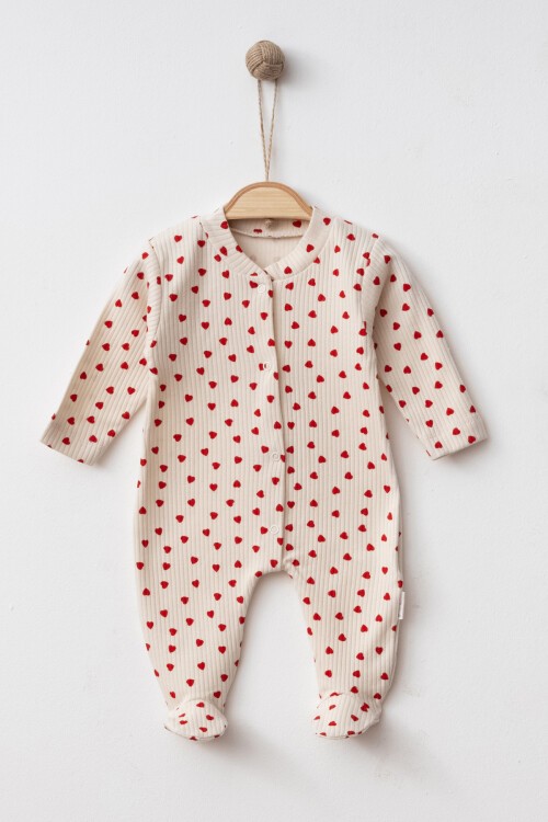 1-3-6 AY MİNİK KALP DESENLİ PATİKLİ TULUM EKRU