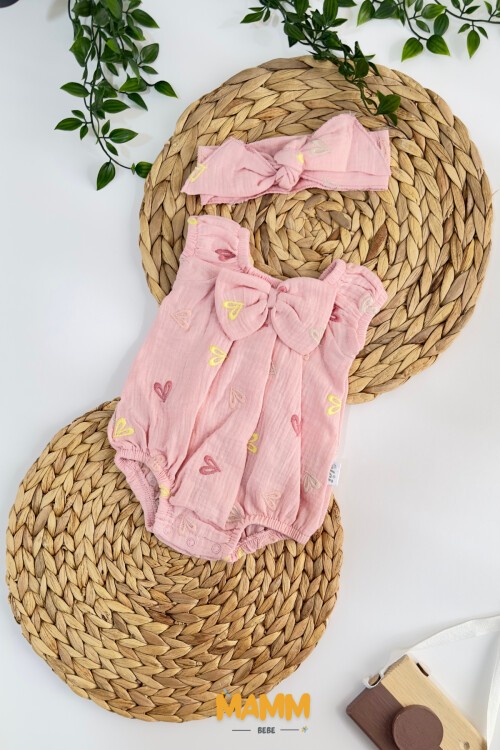3-18 AY KALP NAKIŞLI ROMPER TULUM PEMBE