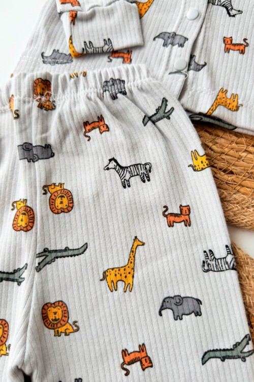 3-6-9 AY HAYVANLAR ALEMİ PİJAMA TAKIMI GRİ