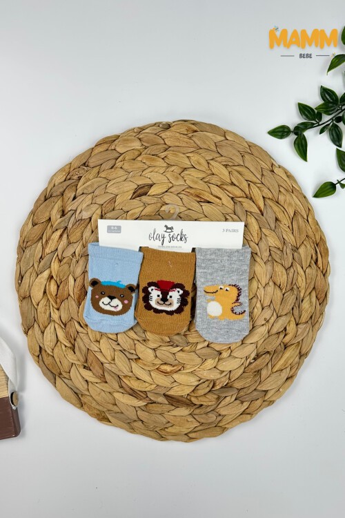 3LÜ SEVİMLİ HAYVAN DESENLİ ÇORAP