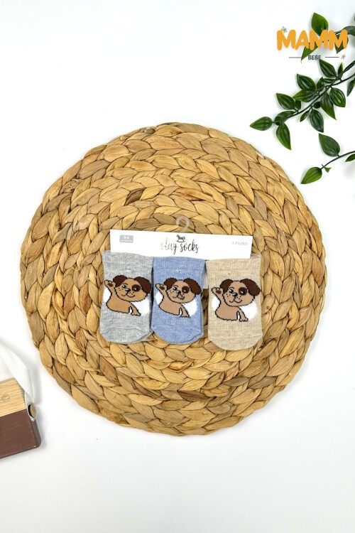 3LÜ SEVİMLİ KÖPEK DESENLİ ÇORAP