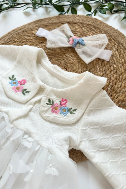 6-12-18 AY KELEBEK TÜLLÜ BANDANALI ELBİSE BEYAZ