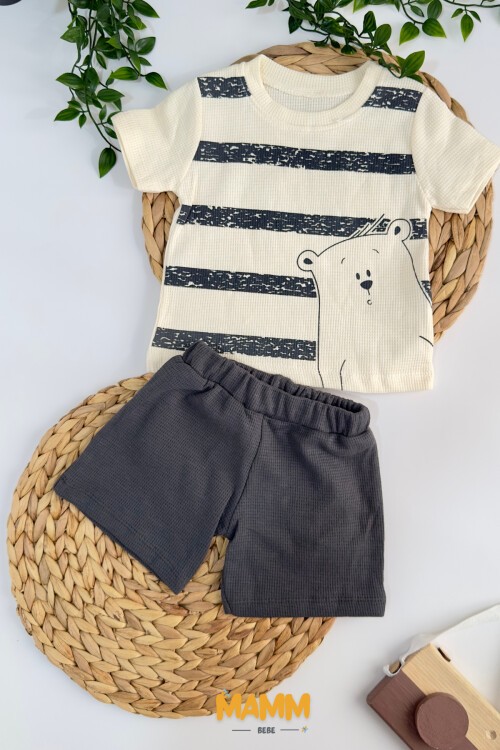 6-18 AY ÇİZGİLİ WAFFLE KUMAŞ 2Lİ TAKIM GRİ