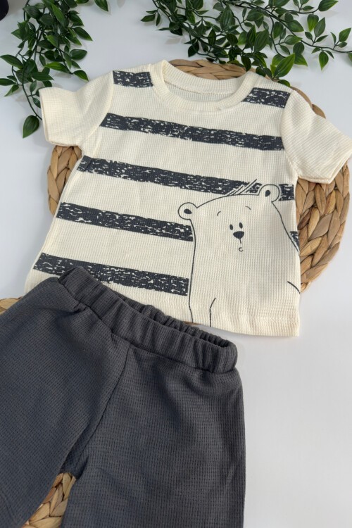 6-18 AY ÇİZGİLİ WAFFLE KUMAŞ 2Lİ TAKIM GRİ