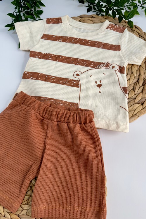 6-18 AY ÇİZGİLİ WAFFLE KUMAŞ 2Lİ TAKIM KAHVERENGİ
