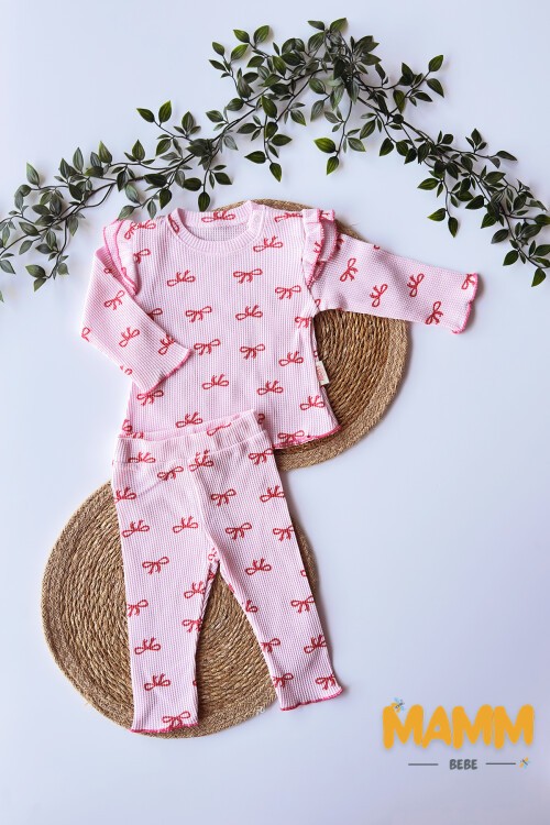 6-24 AY FİYONK BASKILI WAFFLE TAKIM PEMBE