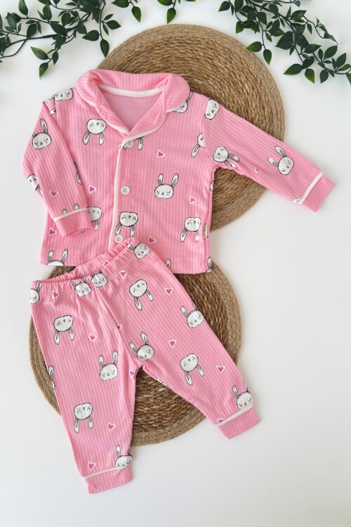 6-24 AY KULAKLI TAVŞAN PİJAMA TAKIMI PEMBE